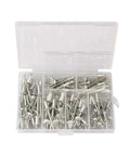 120 Piece Blind Rivet Kit With Aluminum Dome Head Rivets M3.2 And M4, assorted sizes in a plastic organizer box