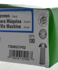 Heavy Duty Zinc Plated Round Head Machine Screws Featuring Tough Comb Threads 8-32 X 1-1/2 Inch For Grip-Tight Steel Assembly And Go-To Shop Projects Across Any Workbench 100 Count box showing size and quantity.