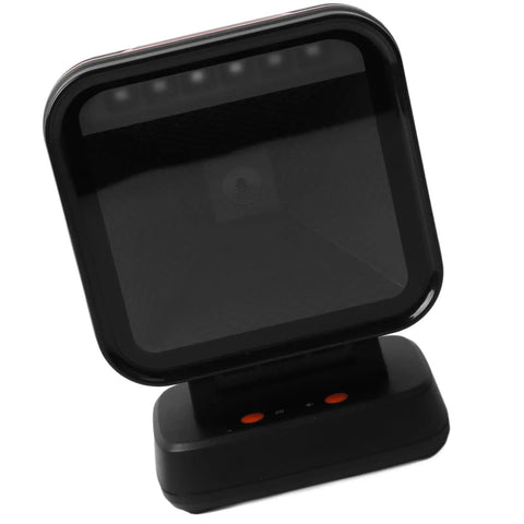 Desktop Platform Barcode Scanner with CMOS auto sensing and continuous QR reading, 640x480 resolution, USB Type B plug and play.