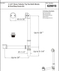 1-1/2 inch Brass Tubular Tip Toe Bath Waste & Overflow Drain Kit specifications diagram, featuring dimensions and fittings.
