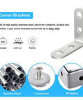 All In One Stainless Steel L Bracket Set With 80 Screws For Furniture Shelves, 90 Degree Corner Braces, showing durable design