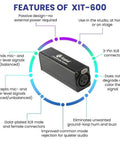 Black XLR Passive Isolation Transformer for studio, home, stage use, with balanced/unbalanced inputs, gold-plated connectors, pro-grade gear.