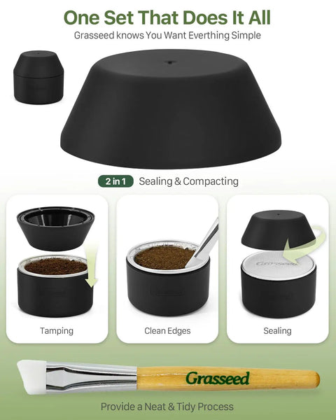 Reusable VertuoLine Capsule Kit For Nespresso Pods With 50 Aluminum Foil Seals Lids and tamper tool demonstration.