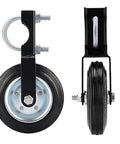 Rugged Tough As Nails Gate Wheels For Metal Tube Gates And Driveways With Solid Rubber Tires, 6 Inch Black Gate Wheel Front and Side View