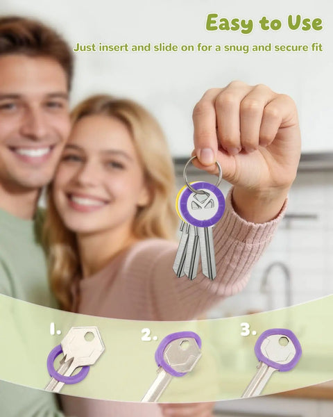 24 Pack 0.9 Inch Round Key Caps Set In 8 Colors For Small Flat Keys held by a person, demonstrating easy key identification.