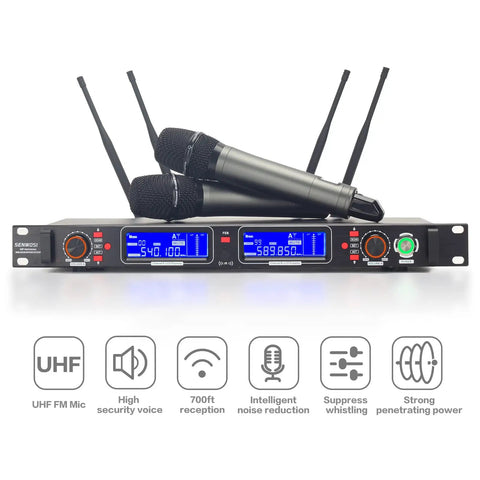 Dual Channel UHF Wireless Microphone System With True Diversity For Stage Studio And Church 700 Foot Range 2x100 Channels Auto Scan Handheld Metal Mics For Live Gigs And Performances