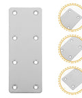 Stainless Steel Flat Straight Brace Brackets 5 Pack With Multiple Openings For Wood Furniture Cabinets And Shelves Easy Install Iron Corner Braces For Repairs, top and side views.