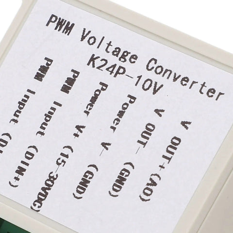 Close-up of PWM To Voltage Module For Industrial Automation, 0-10V Analog Output, 0-100 Percent PWM To 0-10V Converter label.