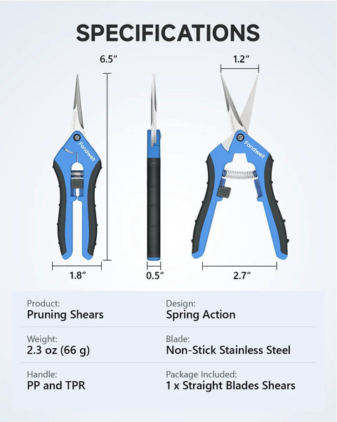 6.5 Inch Gardening Pruning Snips With Straight Blades For Precise Cuts And Clean Plant Trimming Ergonomic No Slip Grip