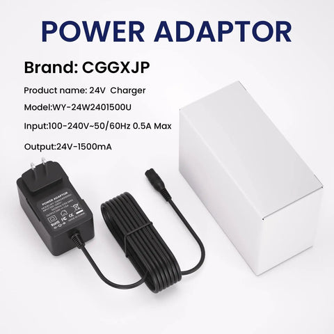 24V 1500mA Fast Battery Charger Replacement For Razor E100 E200 E300 MX350 with 3 Prong Inline Female Power Cord displayed