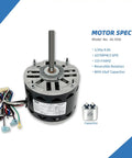 Half Horsepower Blower Fan Motor With 1075 RPM And Three Speed Settings 115 Volt Includes Ten Microfarad Capacitor 370V