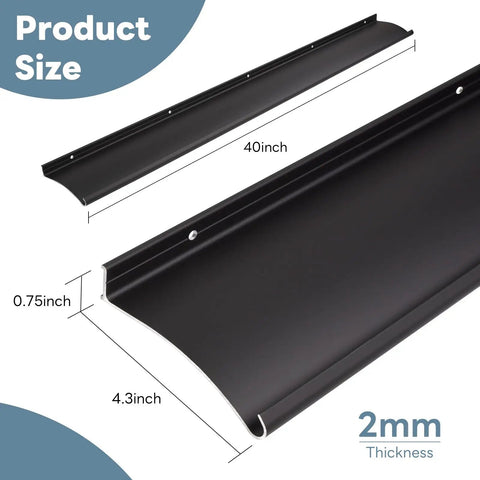 Keep Your Doors Bone Dry With This Badass Heavy Duty Aluminum Rain Drip Guard Featuring A Thickened 40 Inch Black Design That Diverts Heavy Rain With Zero Sweat While Protecting Windows And Camper Entries Perfectly, showcasing the product's dimensions.