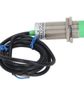 Single sensor from 5 Piece Inductive Proximity Sensor Switch Kit NPN IP65 Aluminum Alloy For Industrial Machinery Automation Equipment Non Contact Metal Detection With 10mm Sensing Range 6 To 36VDC showing aluminum alloy body and black wiring.