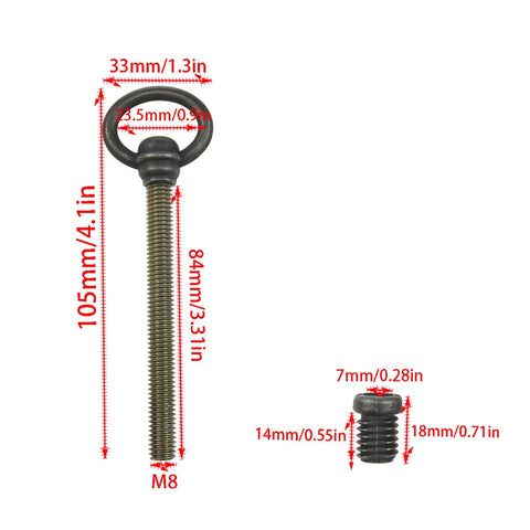 Four Pack M8 x 105mm Antique Brass Swivel Mirror Screws For Cabinets And Furniture, Zinc Alloy, Rust Proof And High Load Bearing, Tough As Nails, Smooth Quiet Operation, Easy Install, Durable Replacement Hardware, M8 105mm screw with dimensions