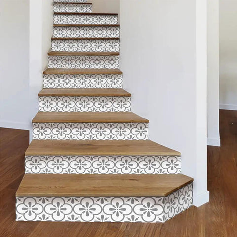14 Strips Peel And Stick Stair Riser Decals Self Adhesive Vinyl Stickers For Steps Grey Clover Color 39.37 By 7.09 Inches