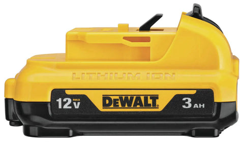 Side view of 12V Max Battery 3.0Ah with Fuel Gauge and 3 LED Charge Indicator for 12V Max Tools compatible with DCB Chargers