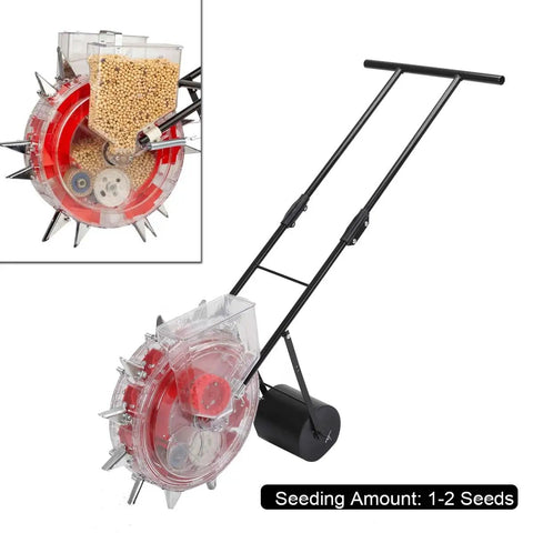Hand Push Garden Seeder With Roller Seed Planter And Fertilizer Applicator, Semi Automatic Seed Drill for precise planting.