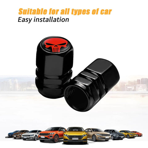 Skull Tire Valve Stem Caps Pack of 4 Dope Airtight Dustproof Covers for Cars, Trucks, Motorcycles, SUVs and Bikes Universal Fit Red