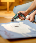 Hecka Heavy Duty Power Drill Cutting Adapter Slick Six Millimeter Blade in use for trimming blue cardstock with a polar bear design.