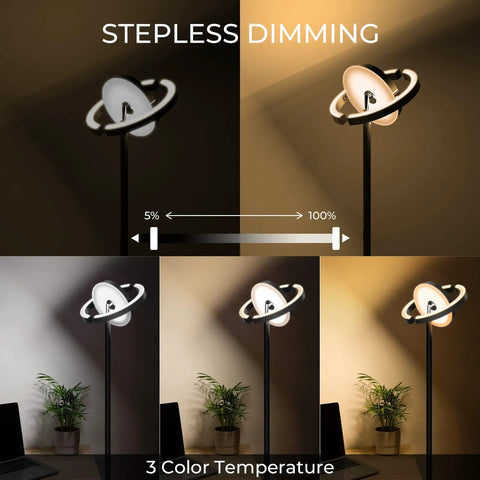 Led Floor Lamp With Rotatable Saturn Ring Design Stepless Dimming From 3000K To 6000K Touch And Remote Control Modern Lighting
