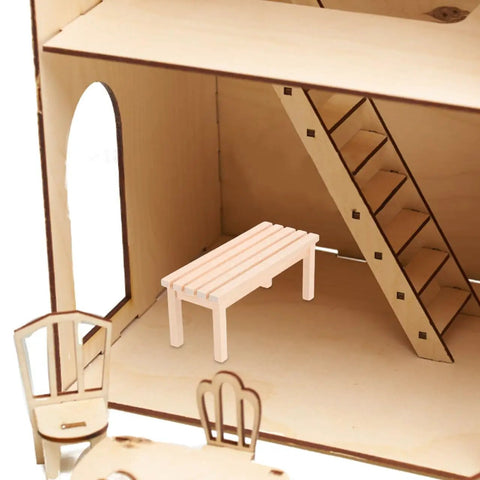 Wooden Dollhouse Bench 1:12 Scale Miniature Furniture For Fairy Garden Micro Landscapes Beige Finish in dollhouse interior