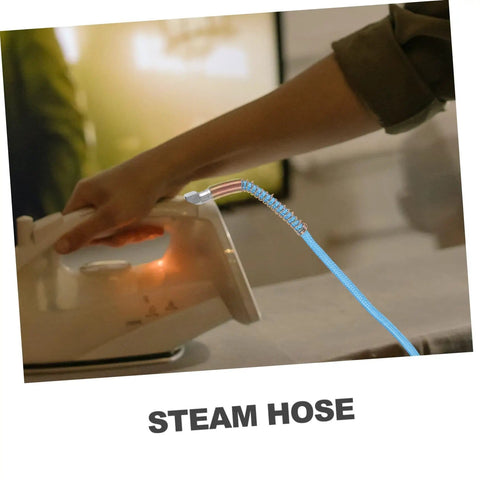 Person using steam iron with High Pressure Steam Hose For Steam Iron 3 Meter Pro Grade Replacement Tube Durable And High Temperature Resistant For Efficient Ironing And Quick No Fuss Setup.