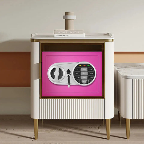 Pink Safe Box With Sensor Light And Electronic Digital Keypad installed in a cabinet, durable steel construction, home use
