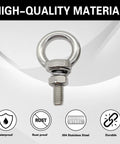 Heavy Duty Stainless Steel M4 Eye Bolts With Nuts And Washers For Rock Solid Hauling Rigging And Secure Load Attachment Tough As Nails Pack Of 12 Pro Hardware close-up of stainless steel eye bolt with nut.