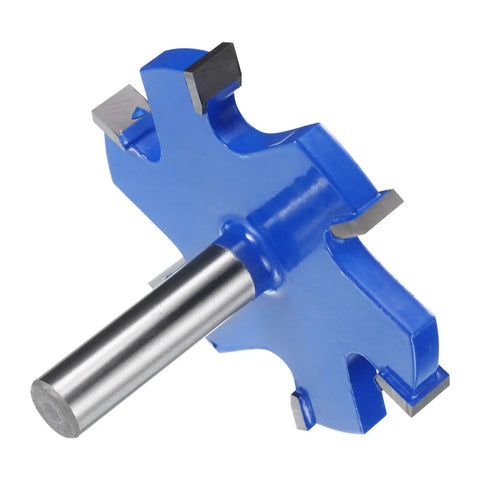 Heavy Duty Beefed Up Six Wing Carbide T Slot Cutter Rabbeting Router Bit With Twelve Point Seven Millimeter Shank And Eighty Five Millimeter Cutting Diameter Ten Millimeter Cutting Depth Fifty Seven Millimeter Overall Length Pro Grade Woodworking, close-up view