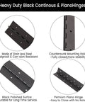 Two Pack Heavy Duty Piano Hinges 18 Inch Black Stainless Steel Continuous Hinges with 0.05 Inch Thickness and 1.2 Inch Open Width