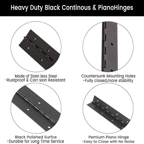 Two Pack Heavy Duty Piano Hinges 18 Inch Black Stainless Steel Continuous Hinges with 0.05 Inch Thickness and 1.2 Inch Open Width