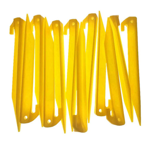 Nine Inch Plastic Tent Stakes Pack Of Twelve Heavy Duty Tent Pegs Made From Durable ABS Plastic Ideal For Camping Tents Inflatables