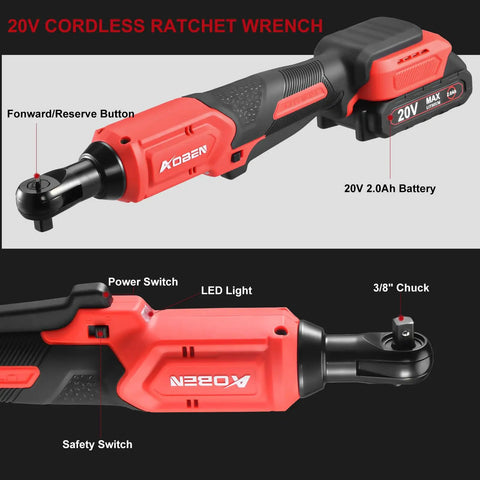 20V Cordless Ratchet Wrench Kit With A Badass Brushless Motor, 60 Ft Lbs Torque, Variable Speed, 2.0Ah Battery