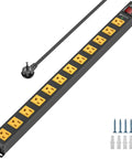 12 Outlet Heavy Duty Power Strip With 15 Foot Cord 15 Amp 125V 1875W All Metal Aluminum Housing Grounded UL Listed For Home Office School