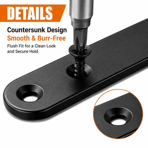 Heavy Duty Stainless Steel Straight Bracket Kit With 30 Brackets And 72 Screws, countersunk design detail, black finish, secure hold