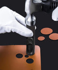Close-up of 12 Piece Hollow Punch Set 1/8 To 3/4 Inch Built Tough Carbon Steel Leather Hole Punch Kit used on leather material