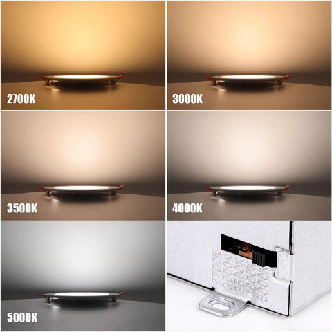 12 Pack 6 Inch LED Recessed Ceiling Lights Dimmable With 5CCT 2700K To 5000K Color Temp Selectable 12W settings visual