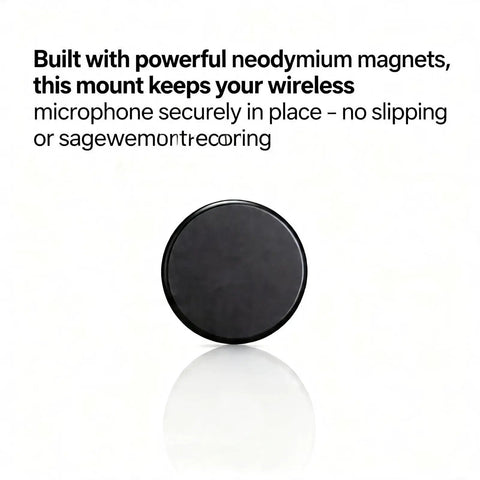 Magnetic Mic Clip Mount With Crazy Strong Neodymium Grip for DJI Mic with text description of features on white background.