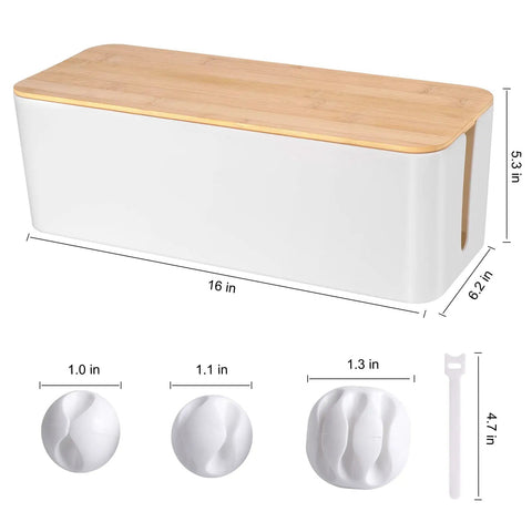 Wooden Style Large Desk Cable Box To Hide Wires And Power Strips, Cord Organizer For Home And Office, Safe ABS Material, 16 Inch Length