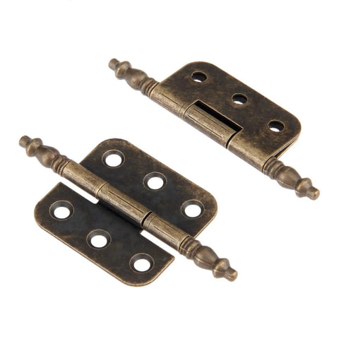 Two Pack Antique Crown Head Door And Cabinet Hinges 6 Hole 70x35mm Decorative Hardware, pair of vintage hinges for drawers