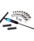 Forty Piece Three Eighths Inch Drive Two Way Quick Swivel T Handle Wrench Set With Sockets Hex Bits Adapters And T Bar Wrench