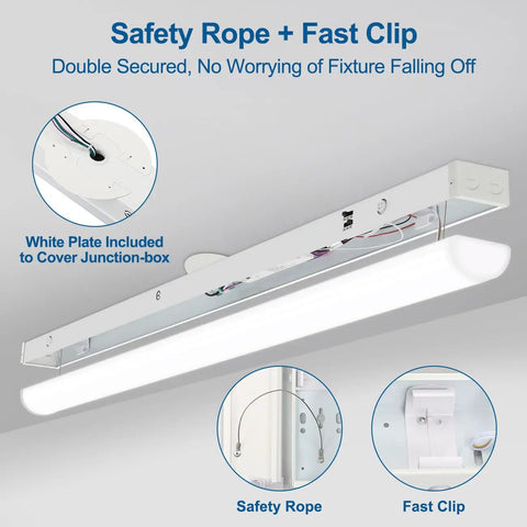 4 Ft LED Shop Lights 40/32/24W Selectable CCT 3500K 4000K 5000K 5200 Lumen High Efficiency Linear Light Fixture Replacement