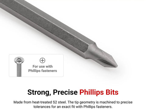 Close-up of a Three Eighths Inch Drive Long Phillips Bit Socket Number Two with S2 Steel Bit highlighted for use with Phillips fasteners.