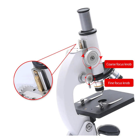 All Metal Optical Microscope 40X 2400X For School And Home Lab Monocular Head Rotatable 3 Objective Turret Coaxial Coarse And Fine Focus