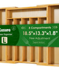 Expandable Bamboo Silverware Organizer For Kitchen Drawers, Big Capacity, Solid Utensil And Cutlery Tray With Six Small Compartments And Two Large Sections, Natural Finish, Thickened Construction, All In One Storage Solution