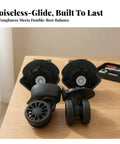 Game Changer Twin Roller Luggage Wheel Replacement Hub With Metal Ball Bearing Insert For Suitcase Repair, showing durable black wheels.