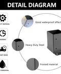 Detail diagram of 4x4 Post Base Bracket Set For Wood Posts 3.6x3.6 Inch Inner Size, Q235 Steel With Black Powder Coat, highlighting features.