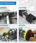 Standard Mini Wood Lathe Machine For Carving Pearl Beads And Metals Includes Speed Control Power Supply 12-24V showing cutting and polishing methods.