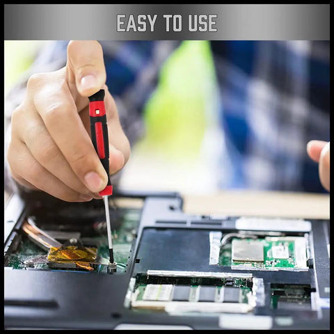 Person using 11 Piece Precision Screwdriver Set With Magnetic Tips For Eyeglasses, Watches, Computers, Laptops And Phones