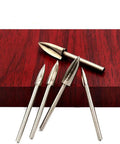 Handyman Favorite White Steel Wood Carving Milling Cutter For Rotary Tools Heavy Duty Engraving Bit set against wood background.